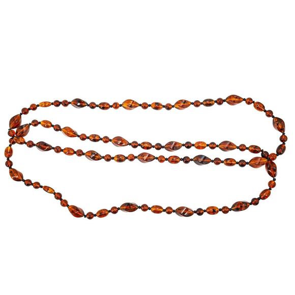 Vintage Endless Lucite Faux Amber Tortoiseshell Necklace 2 Strands Connected - Picture 7 of 7